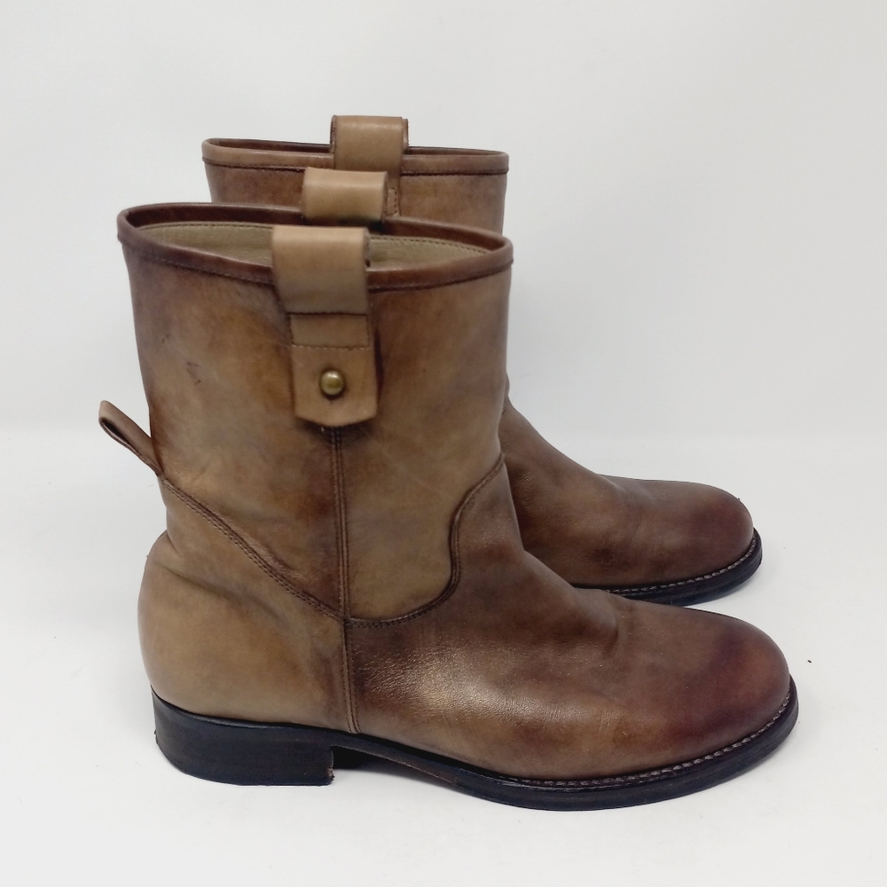 $389 ITALEAU Leather Pull On Boots Size 37.5 Brown